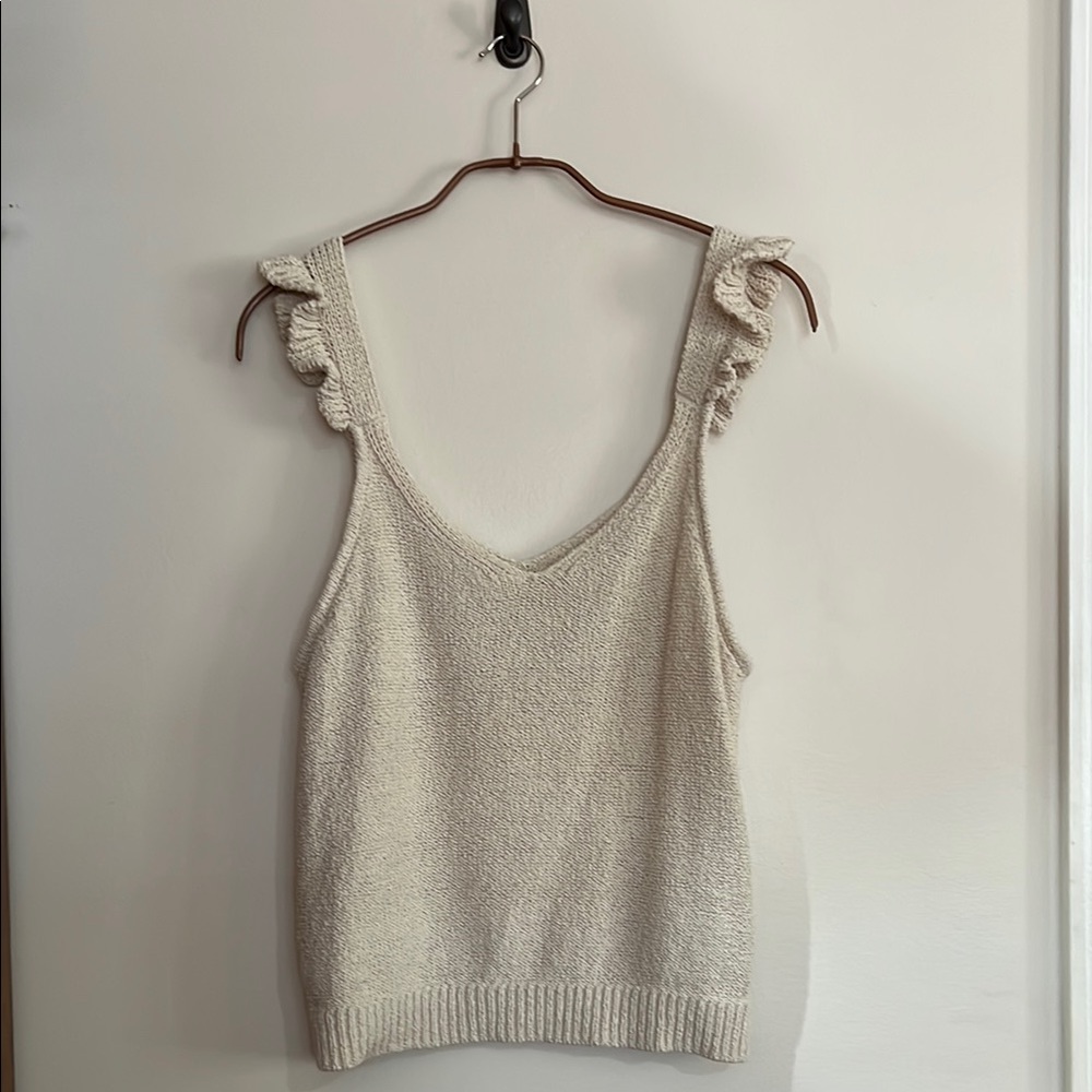 Rylee + Cru Cream Ruffled Knit Tank Top